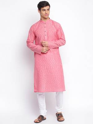 Pink plain Pattern Straight men kurta 5