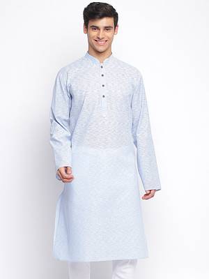 Powder Blue plain Pattern Straight men kurta 1