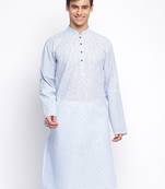 Powder Blue plain Pattern Straight men kurta