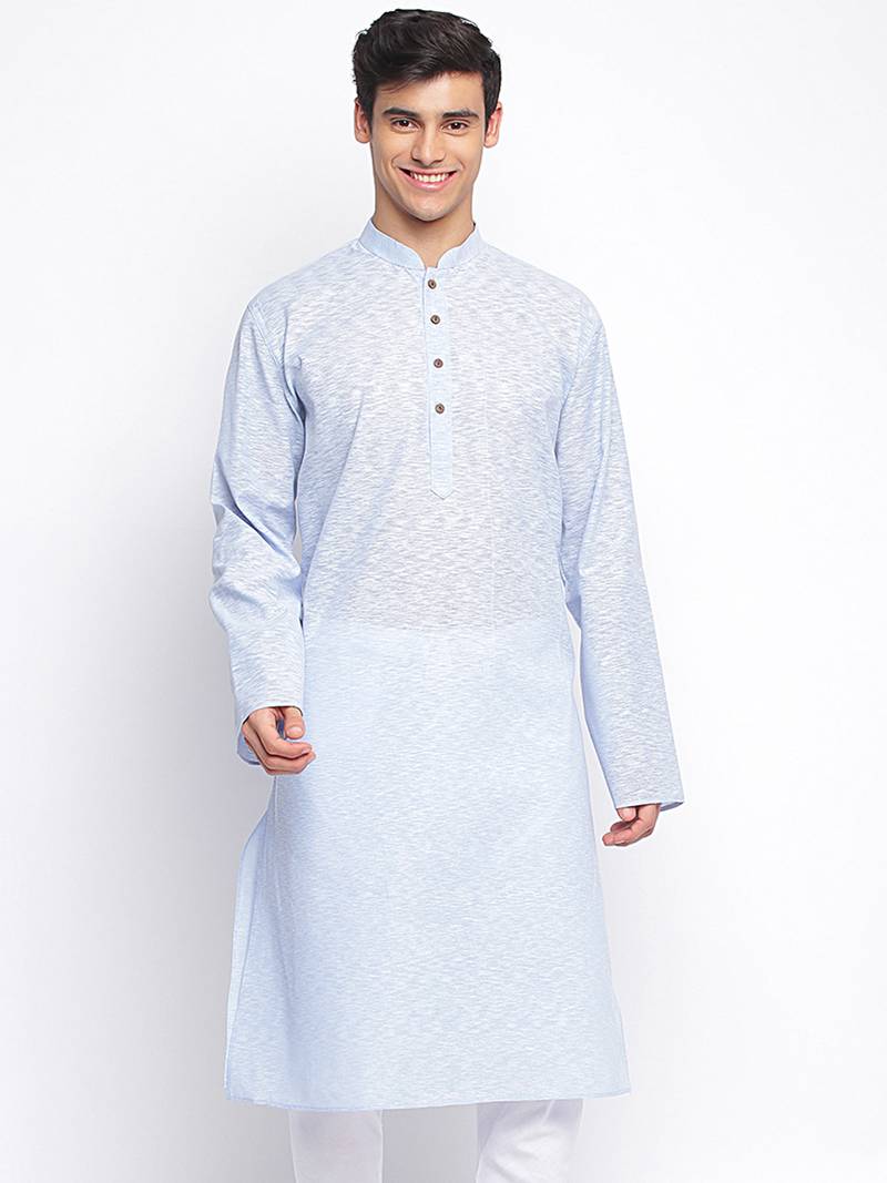 Powder Blue plain Pattern Straight men kurta