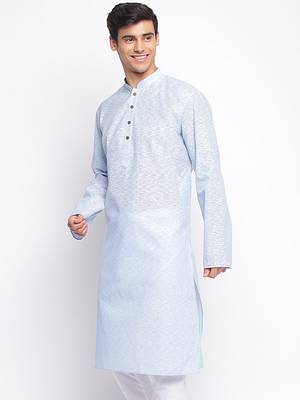 Powder Blue plain Pattern Straight men kurta 2