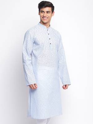 Powder Blue plain Pattern Straight men kurta 3