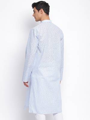 Powder Blue plain Pattern Straight men kurta 4