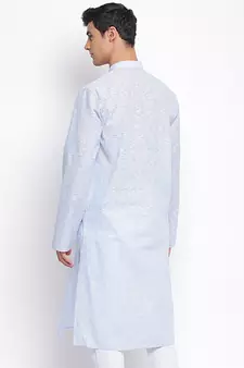 Powder Blue plain Pattern Straight men kurta