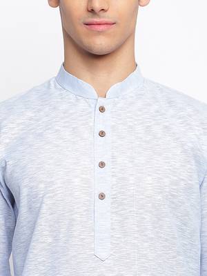 Powder Blue plain Pattern Straight men kurta 6