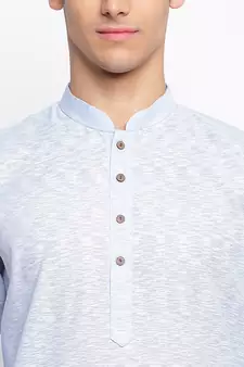 Powder Blue plain Pattern Straight men kurta