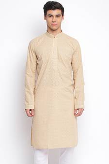 Beige ChikankariPattern Straight men kurta