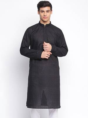 Black ChikankariPattern Straight men kurta 1