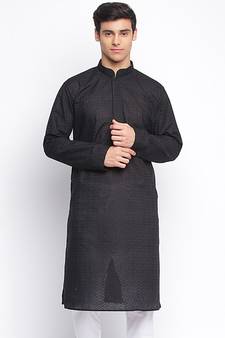 Black ChikankariPattern Straight men kurta