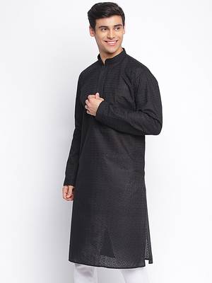 Black ChikankariPattern Straight men kurta 2