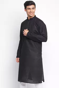 Black ChikankariPattern Straight men kurta