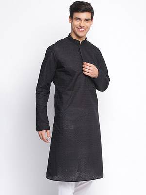 Black ChikankariPattern Straight men kurta 3