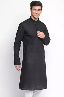Black ChikankariPattern Straight men kurta