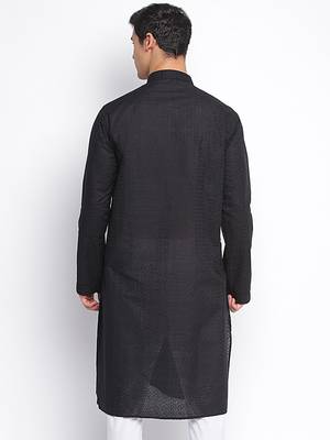 Black ChikankariPattern Straight men kurta 4