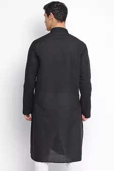 Black ChikankariPattern Straight men kurta