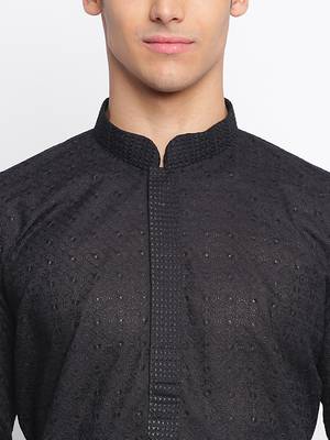 Black ChikankariPattern Straight men kurta 6