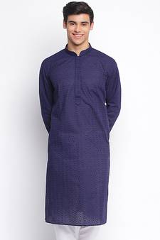 Deep Blue ChikankariPattern Straight men kurta