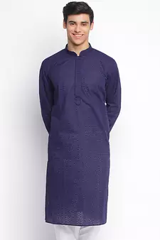 Deep Blue ChikankariPattern Straight men kurta