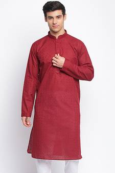 Maroon ChikankariPattern Straight men kurta