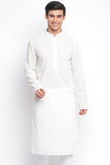 Off White ChikankariPattern Straight men kurta