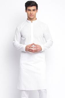 White ChikankariPattern Straight men kurta