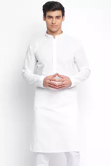 White ChikankariPattern Straight men kurta