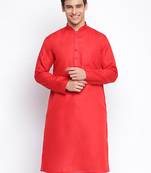 Tomato Red plain Pattern Straight men kurta