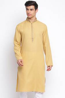 Deep Beige plain Pattern Straight men kurta