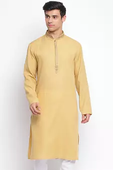 Deep Beige plain Pattern Straight men kurta