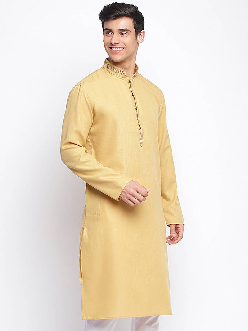 Deep Beige plain Pattern Straight men kurta