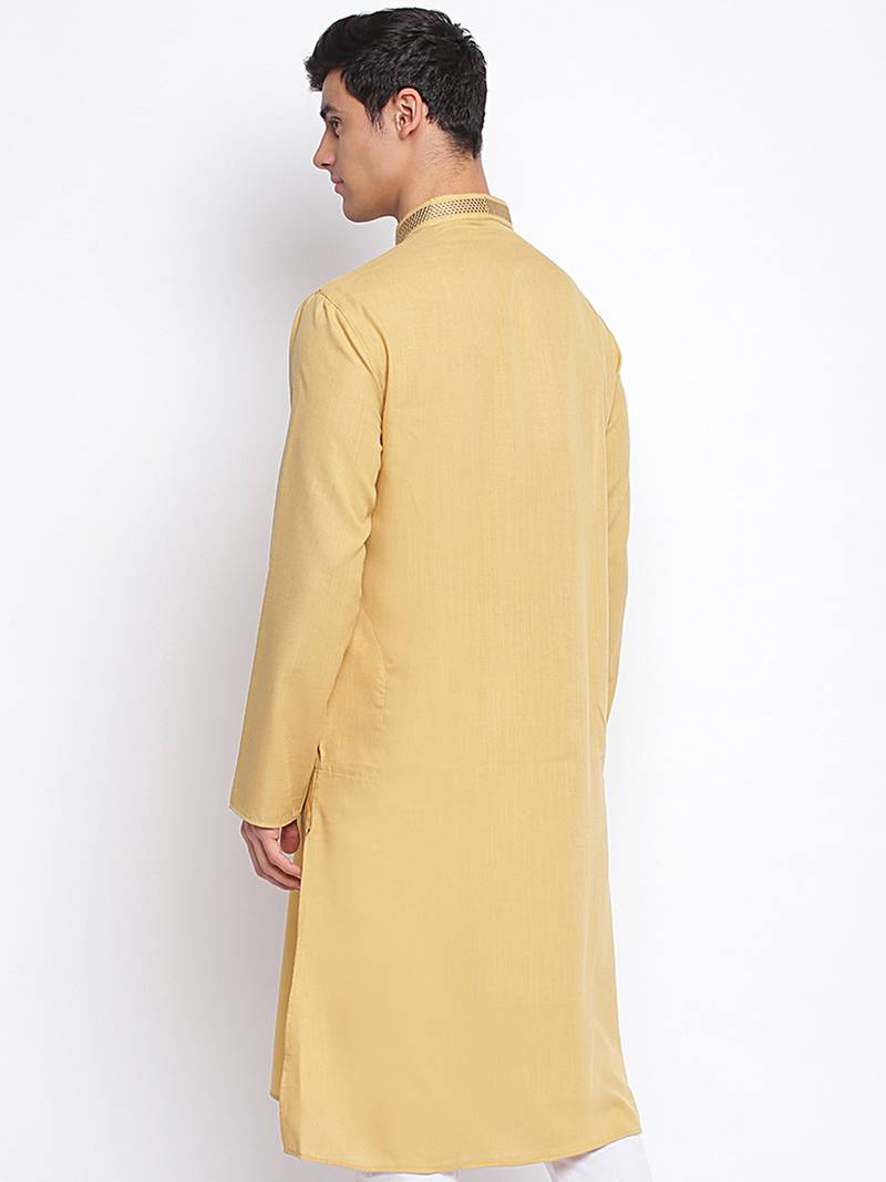 Deep Beige plain Pattern Straight men kurta