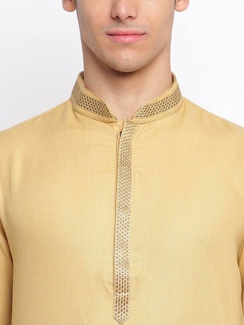 Deep Beige plain Pattern Straight men kurta