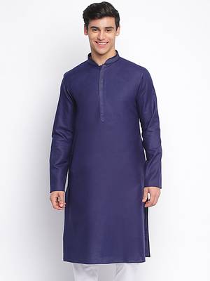 Deep Blue plain Pattern Straight men kurta 1