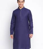 Deep Blue plain Pattern Straight men kurta