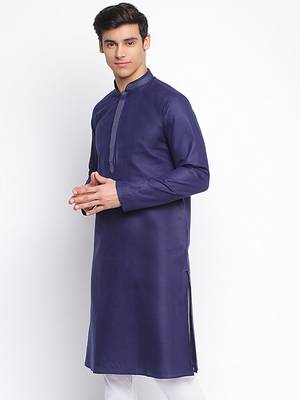 Deep Blue plain Pattern Straight men kurta 2
