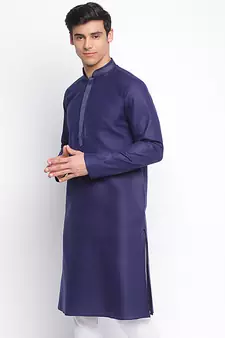 Deep Blue plain Pattern Straight men kurta