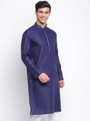 Deep Blue plain Pattern Straight men kurta 3