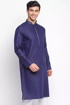 Deep Blue plain Pattern Straight men kurta