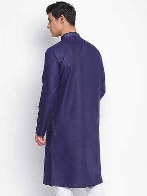 Deep Blue plain Pattern Straight men kurta 4