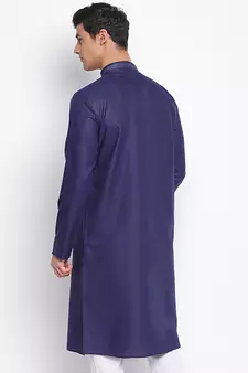 Deep Blue plain Pattern Straight men kurta