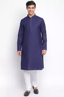 Deep Blue plain Pattern Straight men kurta