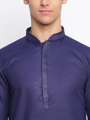 Deep Blue plain Pattern Straight men kurta 6