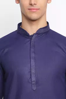 Deep Blue plain Pattern Straight men kurta