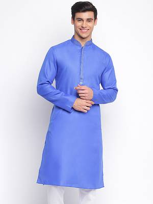 Ink Blue plain Pattern Straight men kurta 1