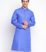 Ink Blue plain Pattern Straight men kurta