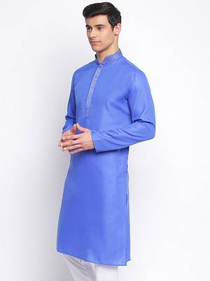 Ink Blue plain Pattern Straight men kurta 2