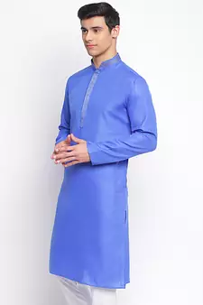 Ink Blue plain Pattern Straight men kurta