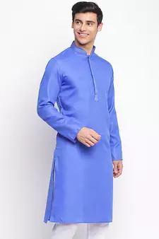 Ink Blue plain Pattern Straight men kurta