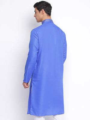 Ink Blue plain Pattern Straight men kurta 4