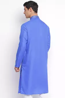 Ink Blue plain Pattern Straight men kurta